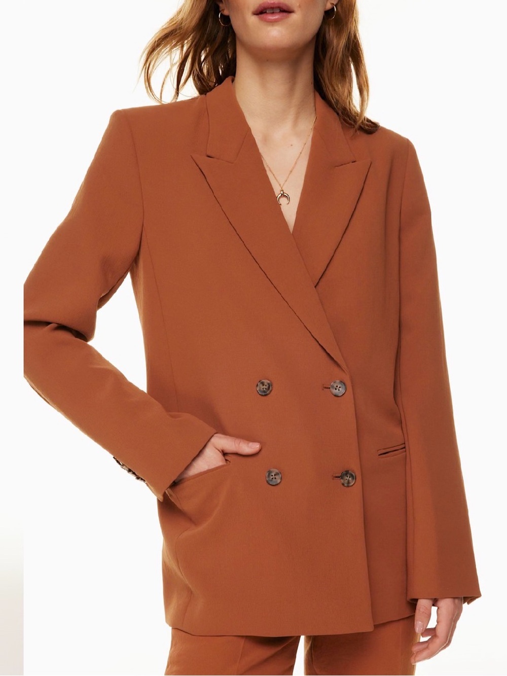 Aritzia Wilfred Rust Orange Double-Breasted Longline Blazer XS